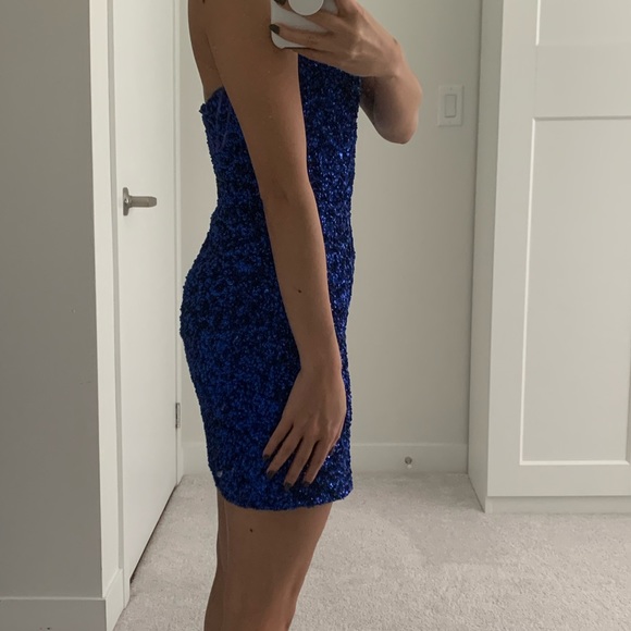 Top Shop Petite Blue Sequin Dress - Size Petite US 4 or Small - Picture 2 of 5